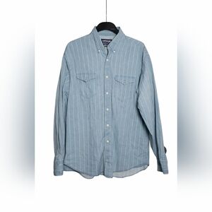 Wrangler Cowboy Cut XLT Button Down Shirt Blue Stripe